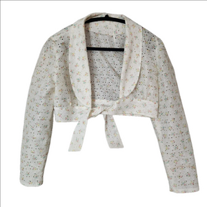 Vintage Cottagecore Petites Lacey Floral Jacket cropped tie front Medium